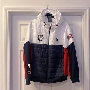 Polo Ralph Lauren USA Team Quilted Puffer Jacket - White/Navy/Red